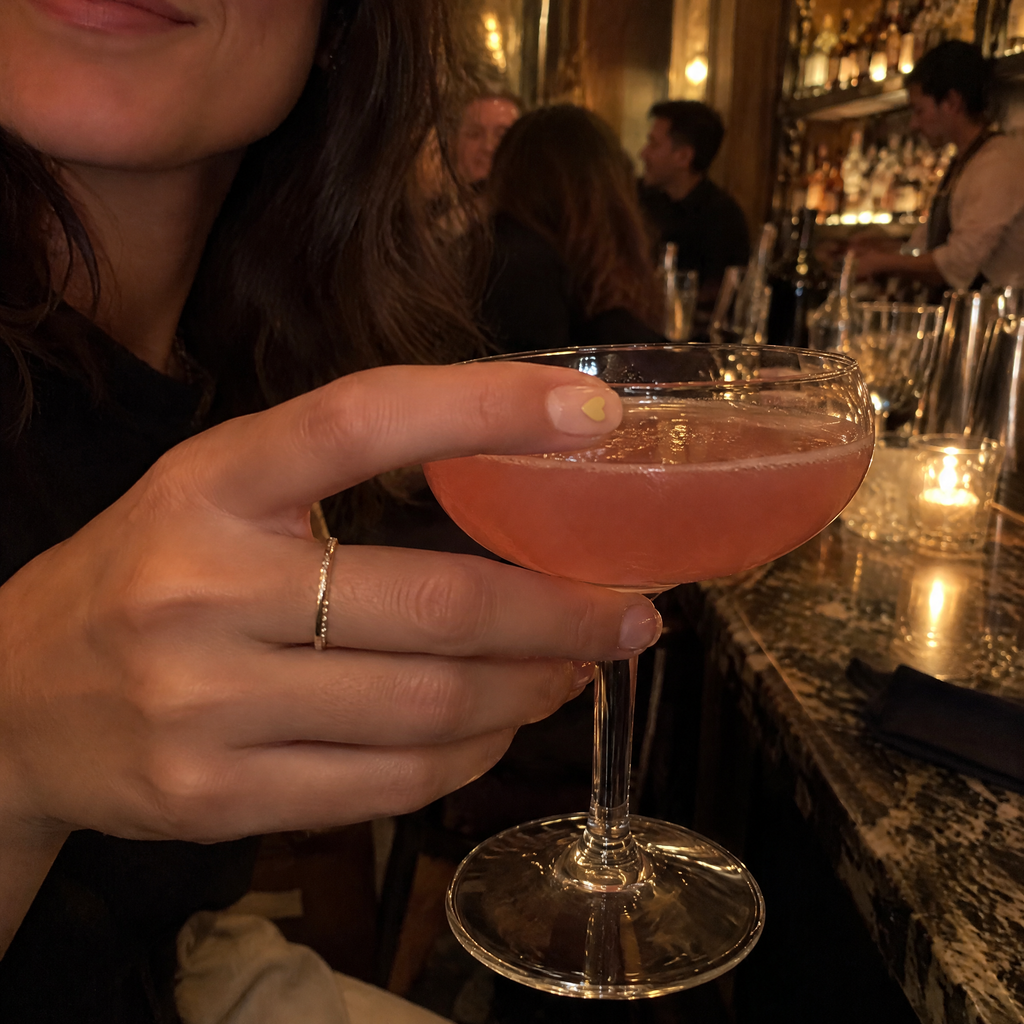 Le sticker SafeNails sur l'ongle, au contact du verre, au bar